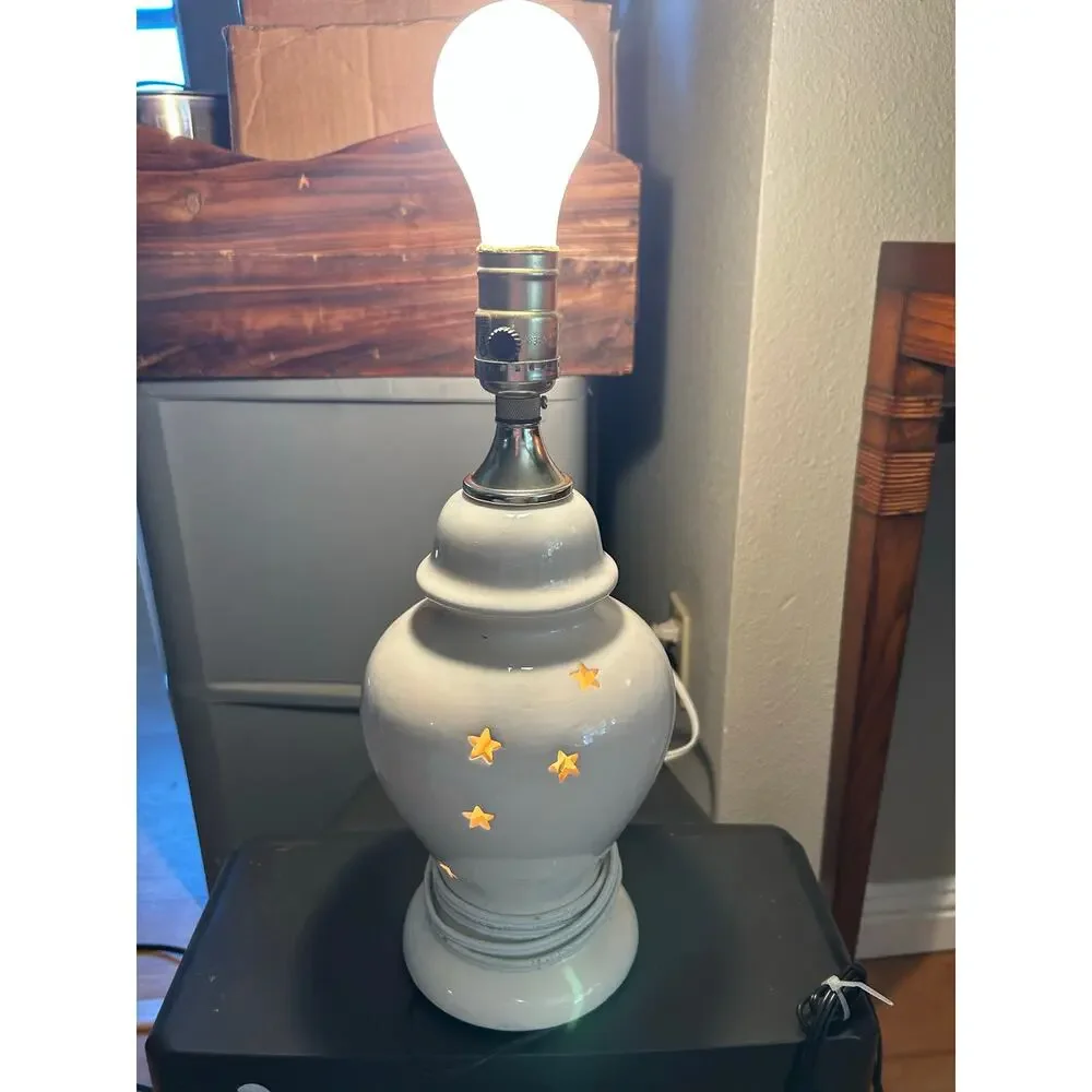 Vintage Ceramic nightlight Lamp Stars Cut Out No Shade